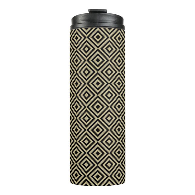 Elegant Modern Gold Squares Diamonds Tiles Pattern Thermal Tumbler (Front)