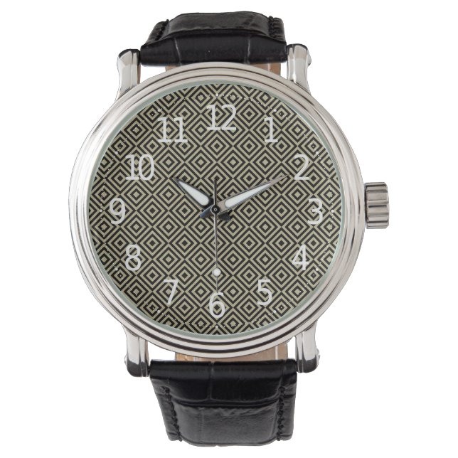 Elegant Modern Gold Squares Diamonds Tiles Pattern Watch (Front)