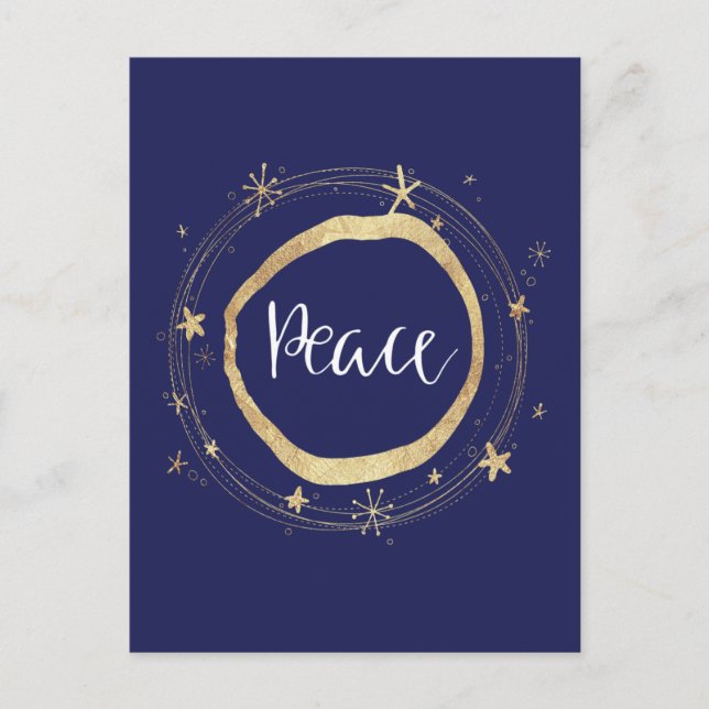 Elegant Modern Gold Star Peace Holiday Postcard (Front)