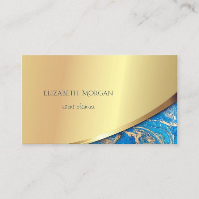 Elegant  Modern Gold Stripe,Blue Marble Business Card (Front)