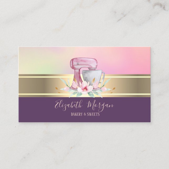 Elegant Modern Gold Stripe Cake Mixer Business Card (Front)