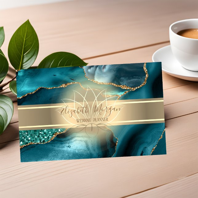 Elegant Modern,Gold Stripe,Lotus Emerald Green Business Card (Creator Uploaded)