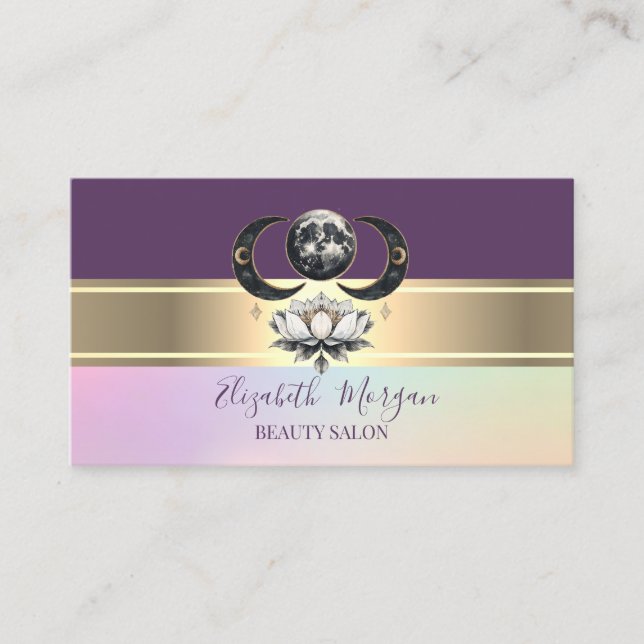 Elegant Modern Gold Stripe Lotus Moon  Business Card (Front)