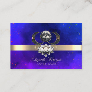 Elegant Modern Gold Stripe Lotus Moon Business Card