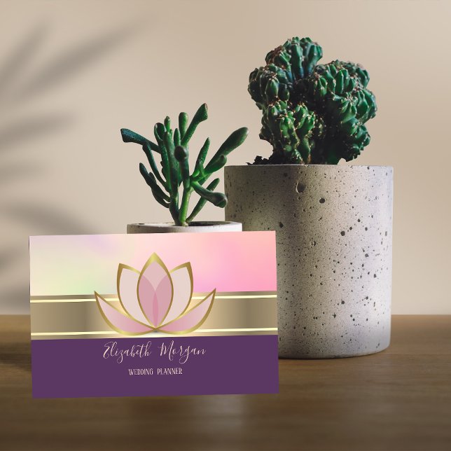 Elegant Modern Gold Stripe Lotus Zen Business Card (Creator Uploaded)