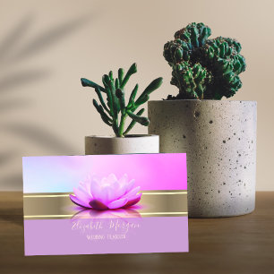 Elegant Modern Gold Stripe Violet Lotus Business Card