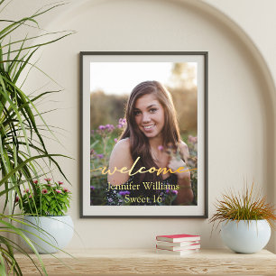 elegant modern gold sweet 16 photo welcome sign