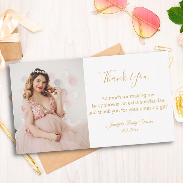 elegant modern gold thank you baby shower photo card (Creator Uploaded)