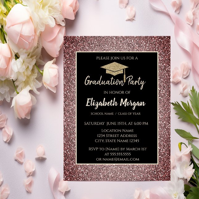 Elegant Modern Gold Tiara Red Glitter Grad Cap  Invitation (Creator Uploaded)