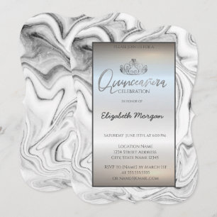 Elegant Modern Gold Tiara,Silver Marble Invitation