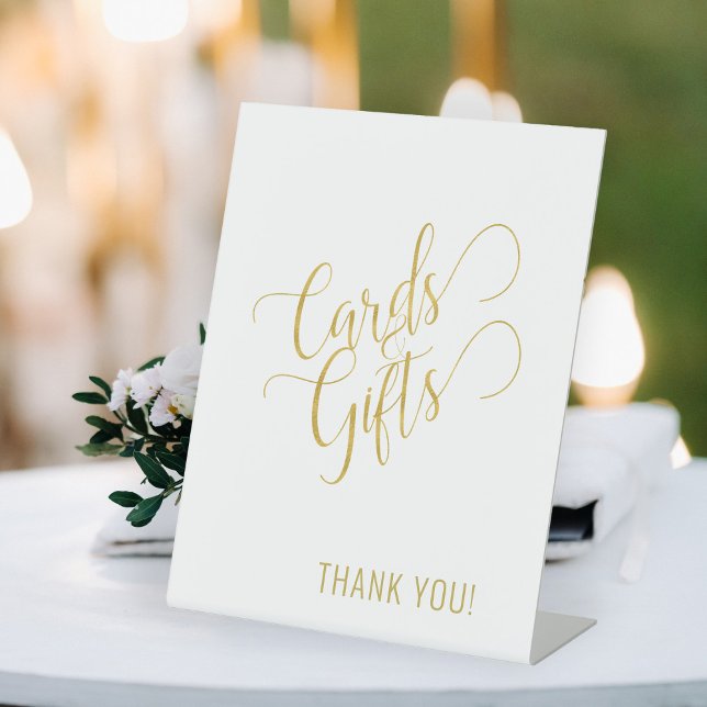 Elegant modern gold typography cards and gifts pedestal sign (Creator Uploaded)