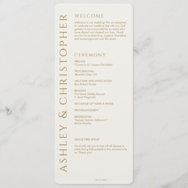 Elegant Modern Gold Wedding Programme (Front)