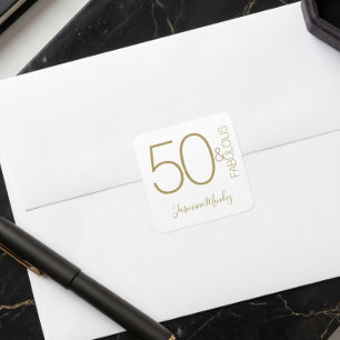 Elegant Modern Gold White 50 & Fabulous Birthday Square Sticker