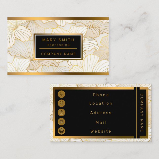 Elegant Modern Gold White Floral Line Collection Business Card (Front/Back)