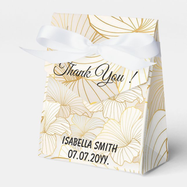 Elegant Modern Gold White Floral Line Collection Favour Box (Front Side)