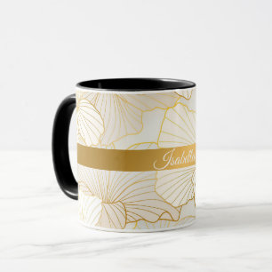 Elegant Modern Gold White Floral Line Collection Mug