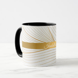 Elegant Modern Gold White Leaves Line Collection Mug