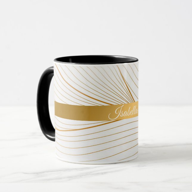 Elegant Modern Gold White Leaves Line Collection Mug (Front Left)