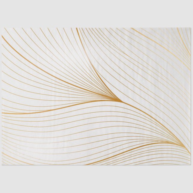 Elegant Modern Gold White Leaves Line Collection Tissue Paper (Front)