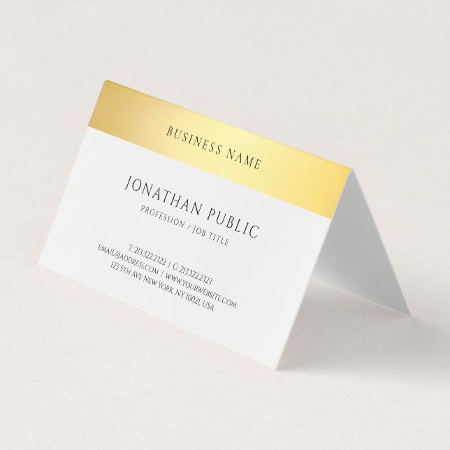 Elegant Modern Gold White Simple Template Folded Business Card (Front)