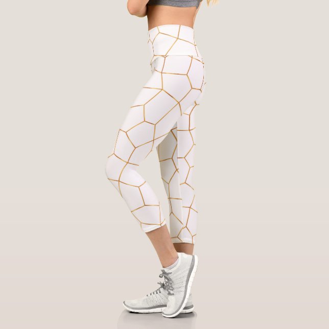 Elegant Modern Gold White Stained Glass Collection Capri Leggings (Left)