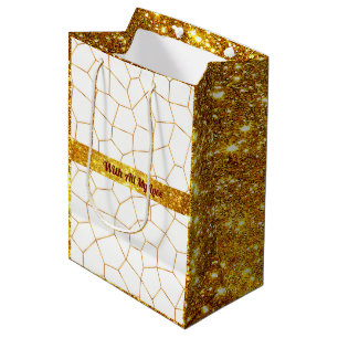 Elegant Modern Gold White Stained Glass Collection Medium Gift Bag