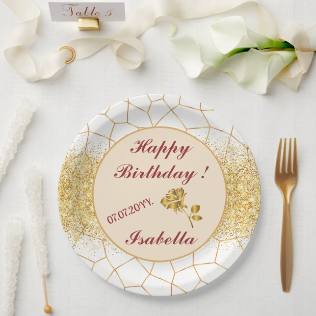 Elegant Modern Gold White Stained Glass Collection Paper Plate (Wedding)