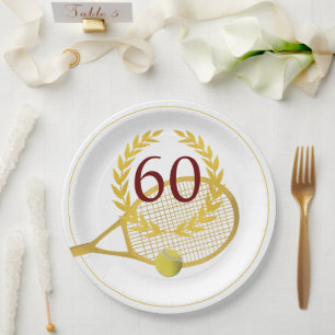Elegant Modern Gold White Tennis 60th Birthday Paper Plate