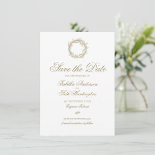 Elegant Modern Gold Winter Wreath Holiday Wedding Save The Date