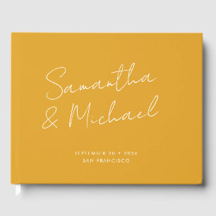 Elegant Modern Gold Yellow Script Custom Wedding Guest Book