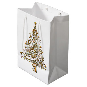 Elegant Modern Golden Christmas Tree Medium Gift Bag