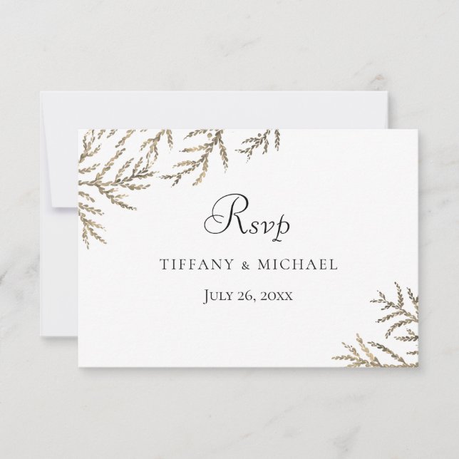 Elegant Modern Golden Leaf Wedding RSVP (Front)