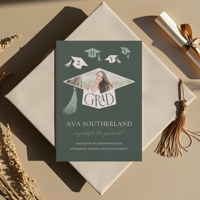 Elegant Modern Grad Cap & Tassel Photo Graduation Announcement (Elegant Modern Grad Cap & Tassel Photo Graduation Announcement)