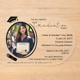 Elegant, Modern Grad Photo Graduation, Black Party Acrylic Invitations