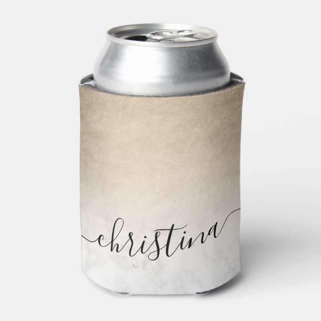 Elegant modern gradient copper gold white marble can cooler (Can Front)