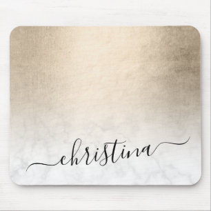 Elegant modern gradient copper gold white marble mouse mat
