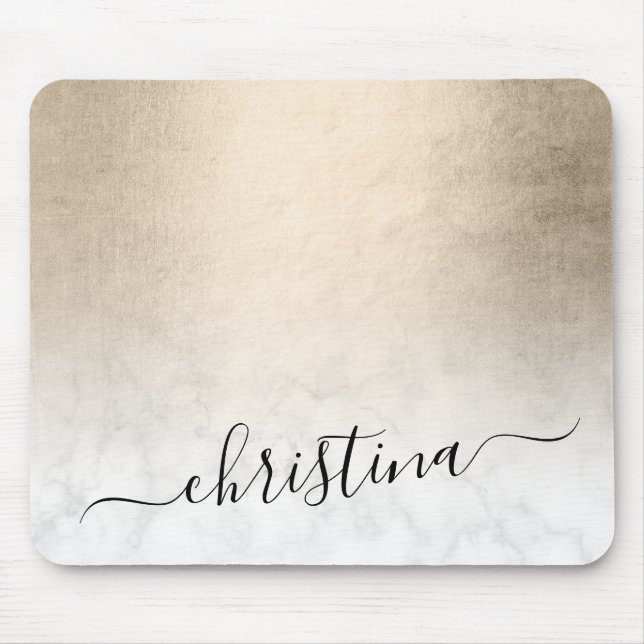 Elegant modern gradient copper gold white marble mouse mat (Front)