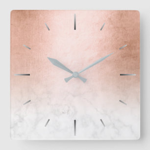 Elegant modern gradient copper gold white marble square wall clock