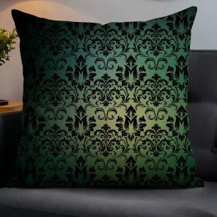 Elegant Modern Gradient Damask Dark Green Fade Cushion