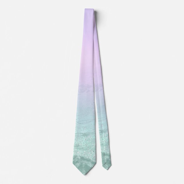 Elegant modern gradient mint green glitter purple tie (Front)