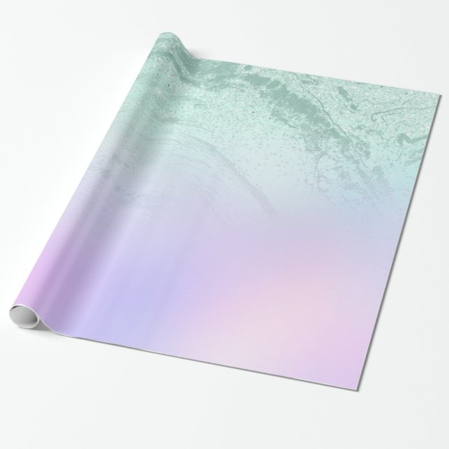 Elegant modern gradient mint green glitter purple wrapping paper (Unrolled)