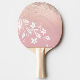 Elegant modern gradient rose gold glitter floral ping pong paddle