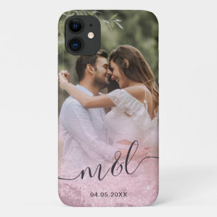 Elegant modern gradient rose gold glitter photo iPhone 11 case