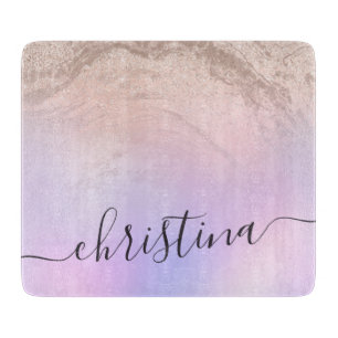 Elegant modern gradient rose gold glitter purple cutting board