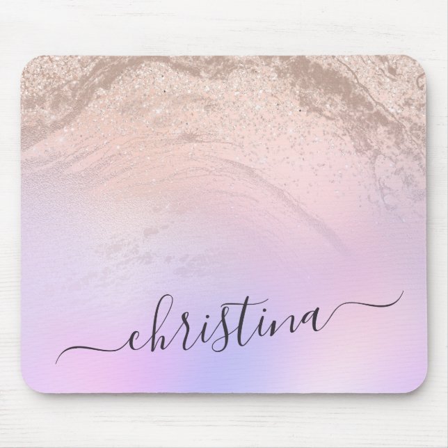 Elegant modern gradient rose gold glitter purple mouse mat (Front)