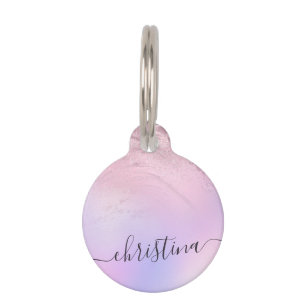 Elegant modern gradient rose gold glitter purple pet tag