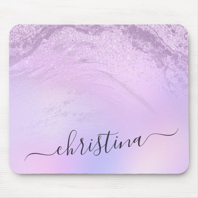 Elegant modern gradient violet glitter marble mouse mat (Front)