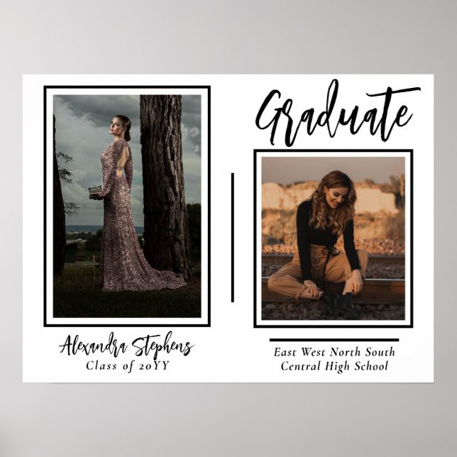 Elegant Modern Graduate Script Text Two Photo Poster (Front)