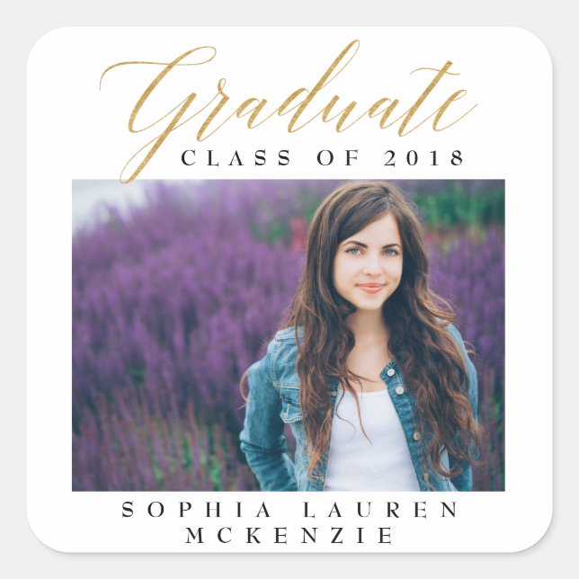 ELEGANT MODERN GRADUATE SQUARE STICKER (Front)