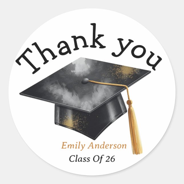 Elegant Modern Graduation Cap Gold Classic Round Sticker (Front)